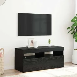 vidaXL - LED TV-meubel met deur - Zwart eiken - Hout - 90x35x40 cm Sale