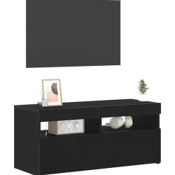 vidaXL - LED TV-meubel met deur - Zwart eiken - Hout - 90x35x40 cm Sale