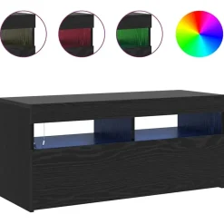 vidaXL - LED TV-meubel met deur - Zwart eiken - Hout - 90x35x40 cm Sale