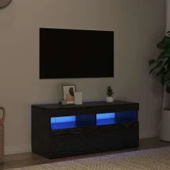 vidaXL - LED TV-meubel met deur - Zwart eiken - Hout - 90x35x40 cm Sale