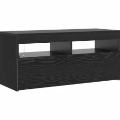 vidaXL - LED TV-meubel met deur - Zwart eiken - Hout - 90x35x40 cm Sale