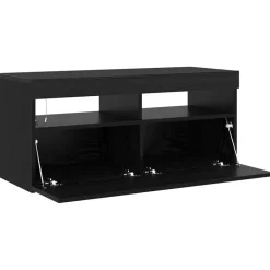 vidaXL - LED TV-meubel met deur - Zwart eiken - Hout - 90x35x40 cm Sale