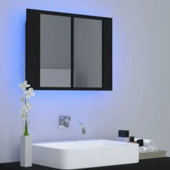 vidaXL - Led-spiegelkast - Zwart - Bewerkt hout Outlet