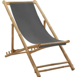 vidaXL - Ligstoel - Donkergrijs - Bamboe en canvas Clearance