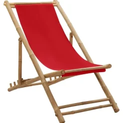 vidaXL - Ligstoel - Rood - Bamboe en canvas Outlet