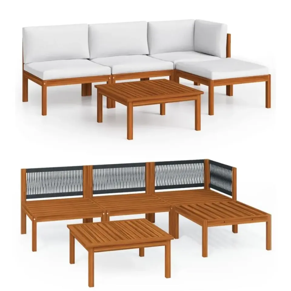 vidaXL - Loungeset - Wit - Acaciahout - 5 stuks- Met kussens New