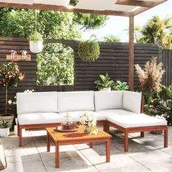 vidaXL - Loungeset - Wit - Acaciahout - 5 stuks- Met kussens New