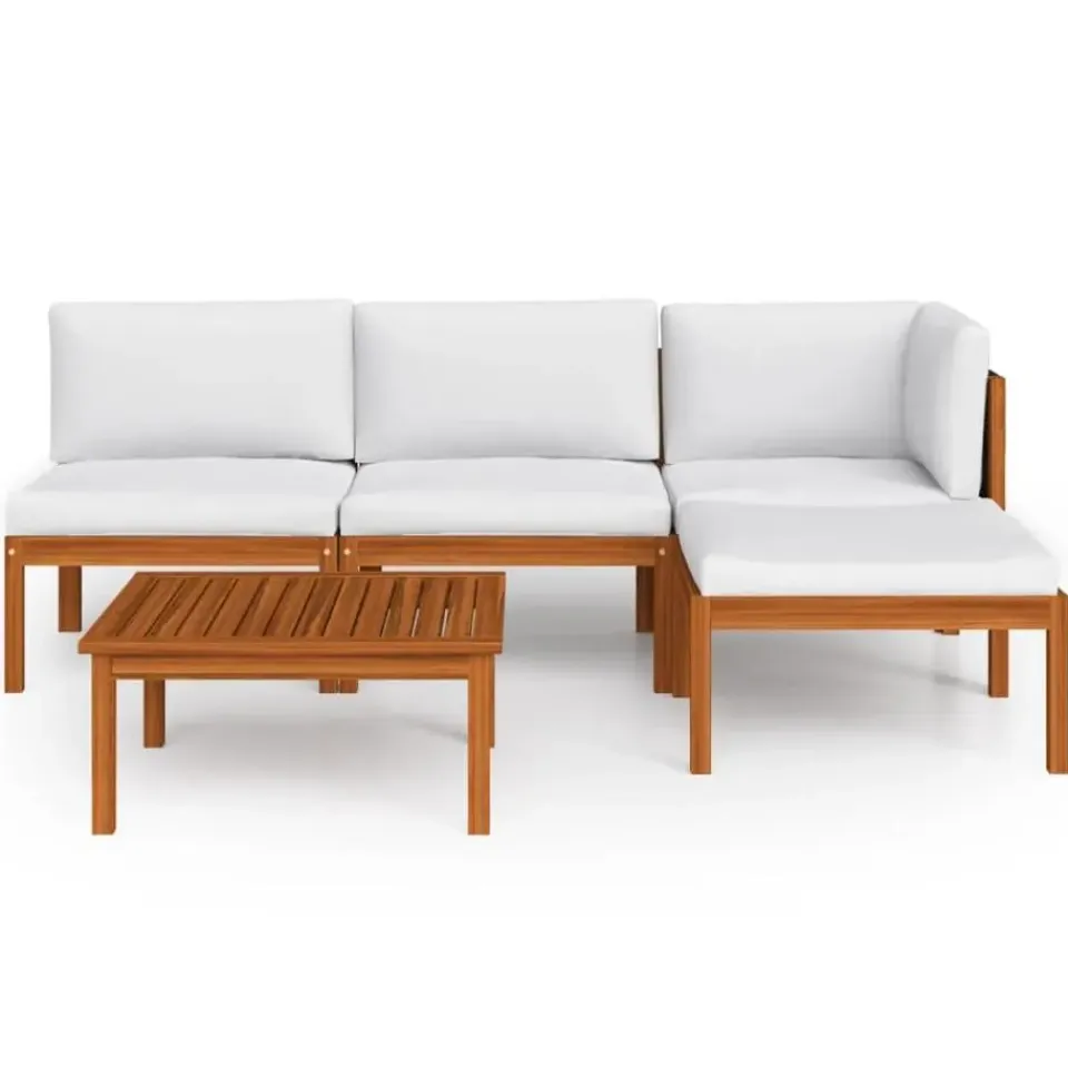 vidaXL - Loungeset - Wit - Acaciahout - 5 stuks- Met kussens New