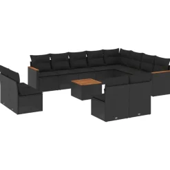 vidaXL - Loungeset - Zwart - Poly rattan - 13 stuks - Met kussens
