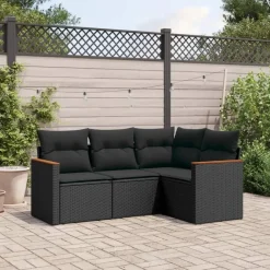 vidaXL - Loungeset - Zwart - Poly rattan - 4 stuks - Met kussens Hot