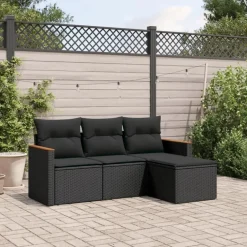 vidaXL - Loungeset - Zwart - Poly rattan - 4 stuks - Met kussens Best