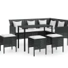 vidaXL - Loungeset (dinning) - Zwart - Poly rattan - 5 stuks - Met kussens Sale