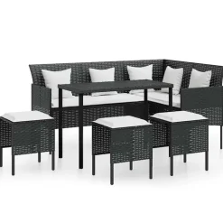 vidaXL - Loungeset (dinning) - Zwart - Poly rattan - 5 stuks - Met kussens Sale