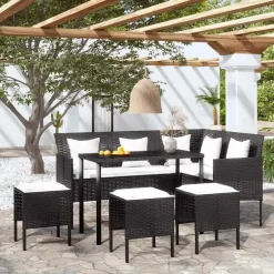 vidaXL - Loungeset (dinning) - Zwart - Poly rattan - 5 stuks - Met kussens Sale