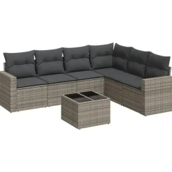vidaXL - Loungeset met kussens - Grijs - Poly rattan - 7 stuks