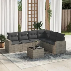 vidaXL - Loungeset met kussens - Grijs - Poly rattan - 7 stuks