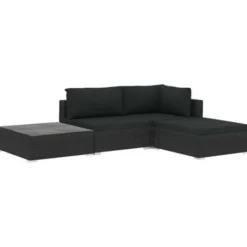 vidaXL - loungeset voor 3 met kussens zwart polyrattan 4 stuks Clearance