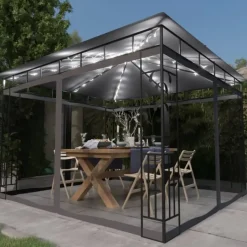 vidaXL - Prieel Met Lichtslinger - Antraciet - Stof - 3 x 3 x 2.73 m