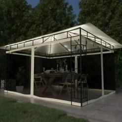 vidaXL - Prieel Met Lichtslinger - Crème - Stof - 4 x 3 x 2.73 m Best