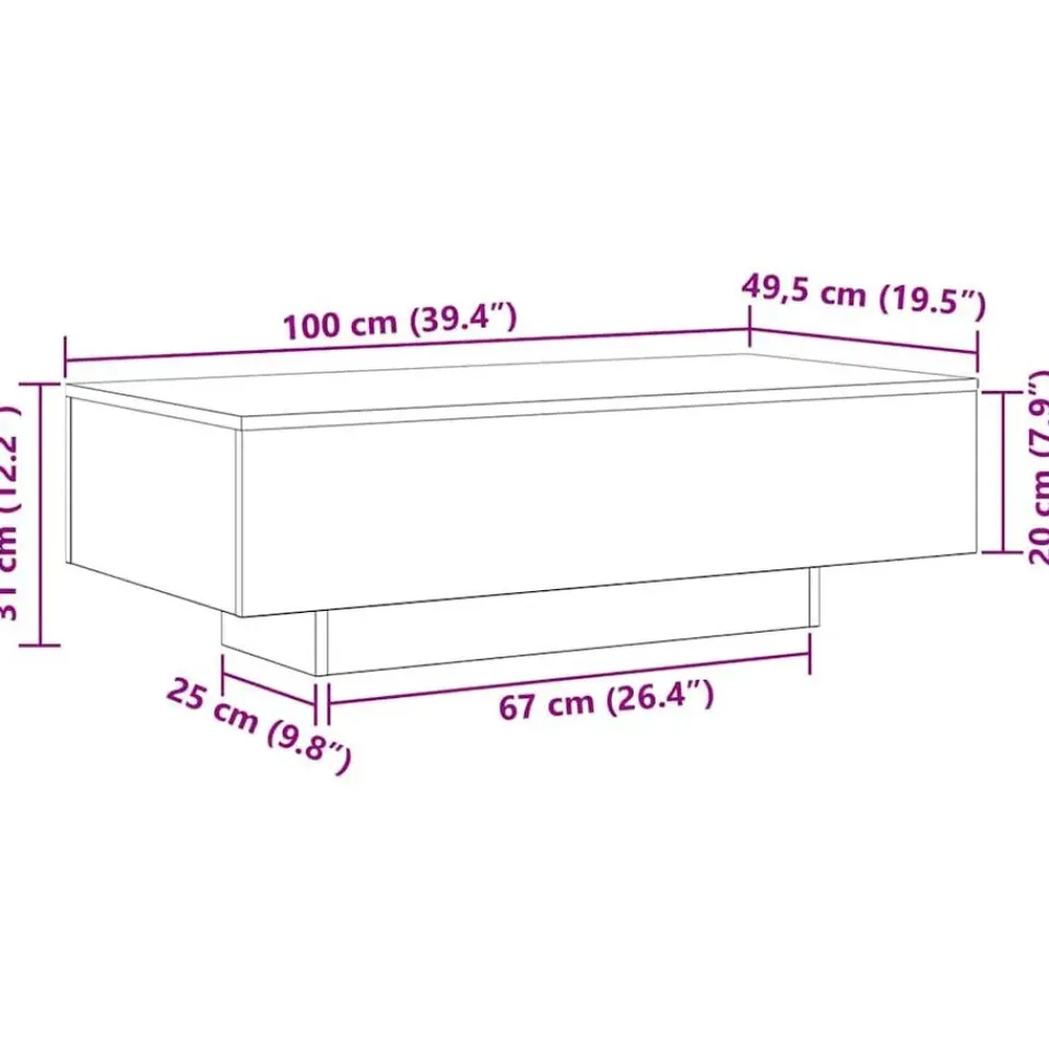 vidaXL - Rechthoekige Salontafel - Zwart eiken - Bewerkt hout - 100x49.5x31 cm New