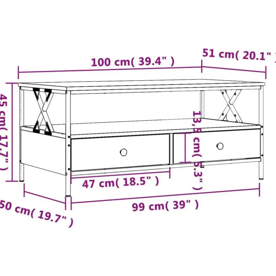 vidaXL - Rechthoekige Salontafel met 2 lades - Grijs sonoma eiken - 100x51 cm