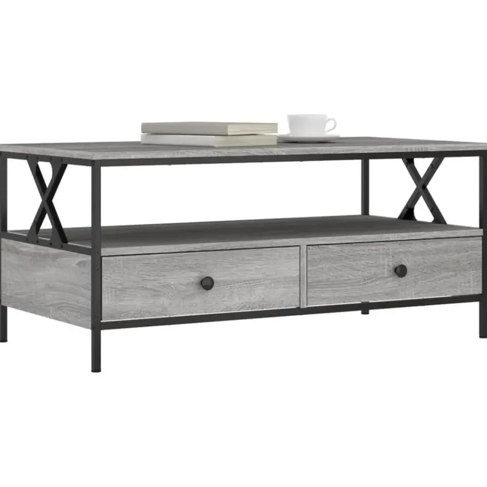 vidaXL - Rechthoekige Salontafel met 2 lades - Grijs sonoma eiken - 100x51 cm