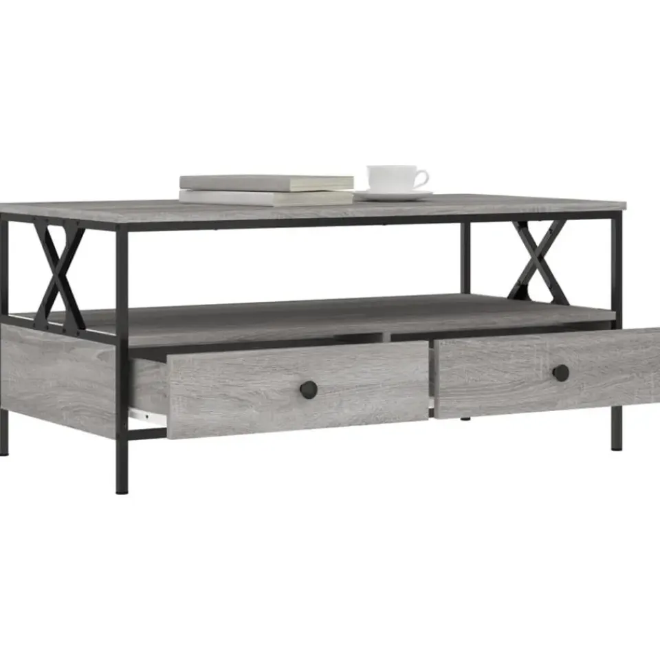 vidaXL - Rechthoekige Salontafel met 2 lades - Grijs sonoma eiken - 100x51 cm
