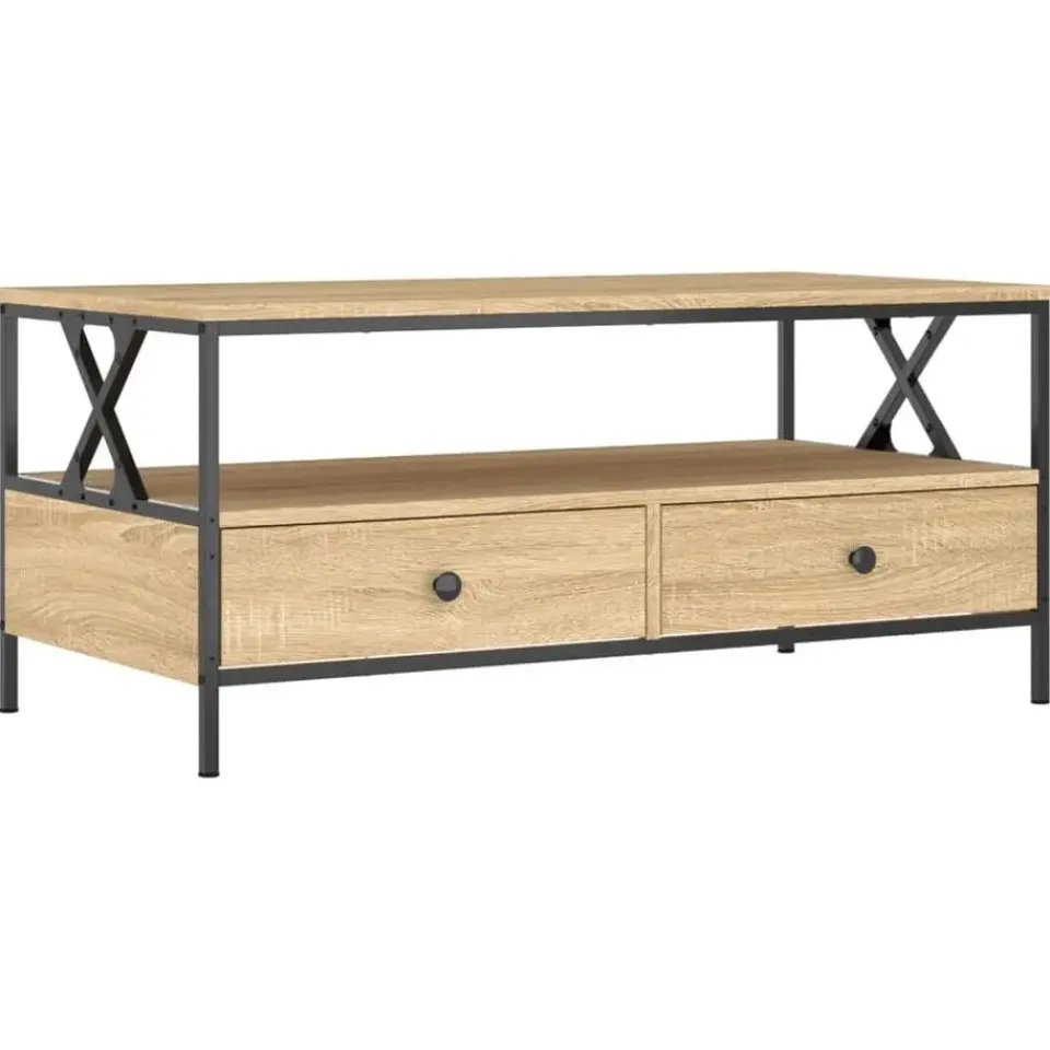 vidaXL - Rechthoekige Salontafel met 2 lades - Sonoma eiken - Hout - 100x51 cm Online