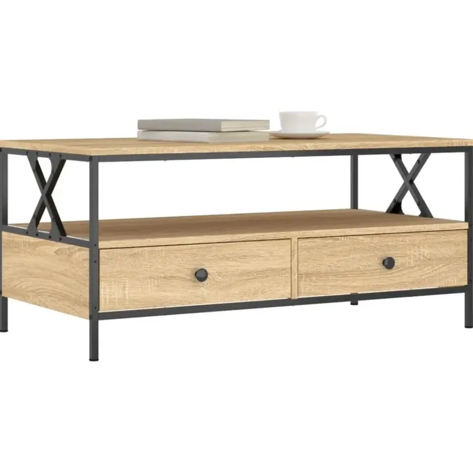 vidaXL - Rechthoekige Salontafel met 2 lades - Sonoma eiken - Hout - 100x51 cm Online