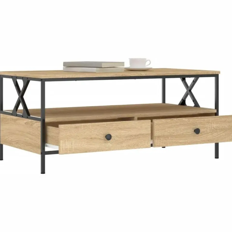 vidaXL - Rechthoekige Salontafel met 2 lades - Sonoma eiken - Hout - 100x51 cm Online