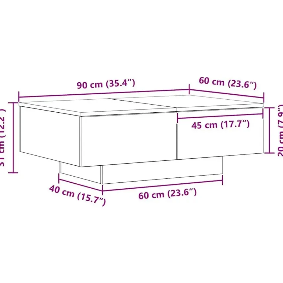 vidaXL - Rechthoekige Salontafel met 4 lades - Zwart eiken - Hout - 90x60 cm Best