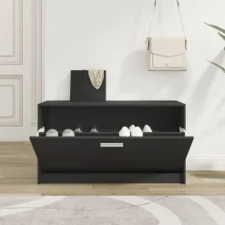 vidaXL - Schoenenbank - Zwart - Bewerkt hout Outlet