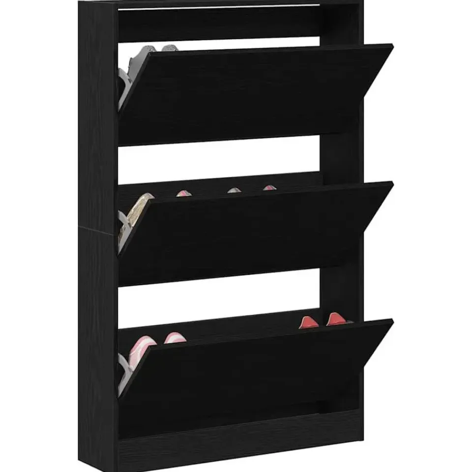 vidaXL - Schoenenkast met 3 kleppen 9 paar - Zwart eiken - 80x21x125,5 cm