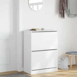 vidaXL - Schoenenkast met 2 kleppen 18 paar - Wit - Bewerkt hout - 80x42x108 cm New