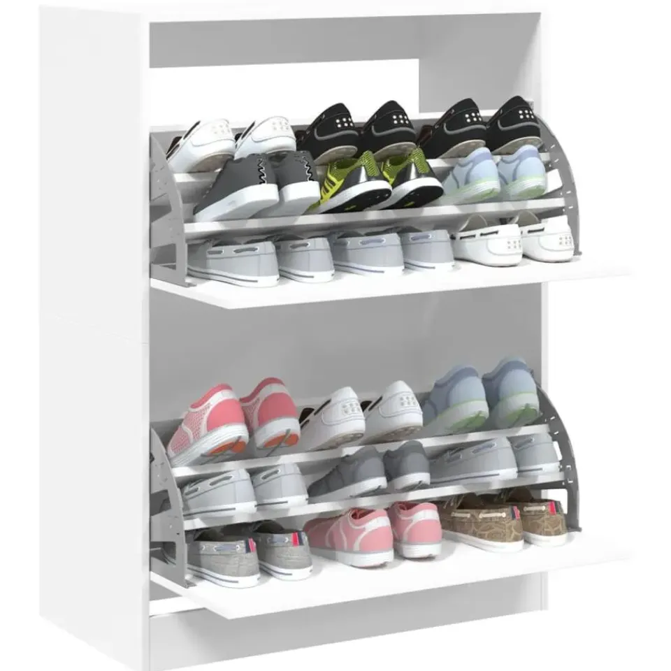 vidaXL - Schoenenkast met 2 kleppen 18 paar - Wit - Bewerkt hout - 80x42x108 cm New