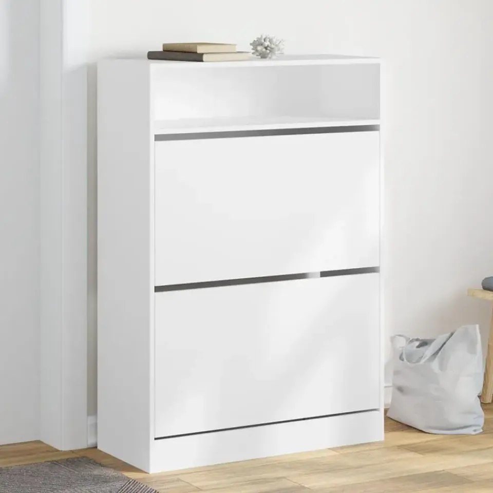 vidaXL - Schoenenkast met opbergvak en 2 kleppen 12 paar - Wit - 80x34x116 cm Clearance