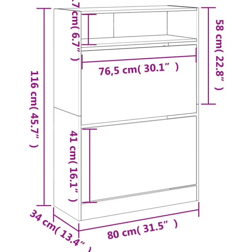 vidaXL - Schoenenkast met opbergvak en 2 kleppen 12 paar - Wit - 80x34x116 cm Clearance