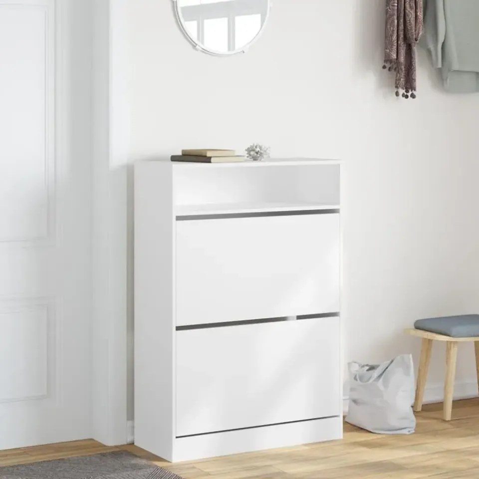 vidaXL - Schoenenkast met opbergvak en 2 kleppen 12 paar - Wit - 80x34x116 cm Clearance