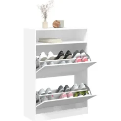 vidaXL - Schoenenkast met opbergvak en 2 kleppen 12 paar - Wit - 80x34x116 cm Clearance