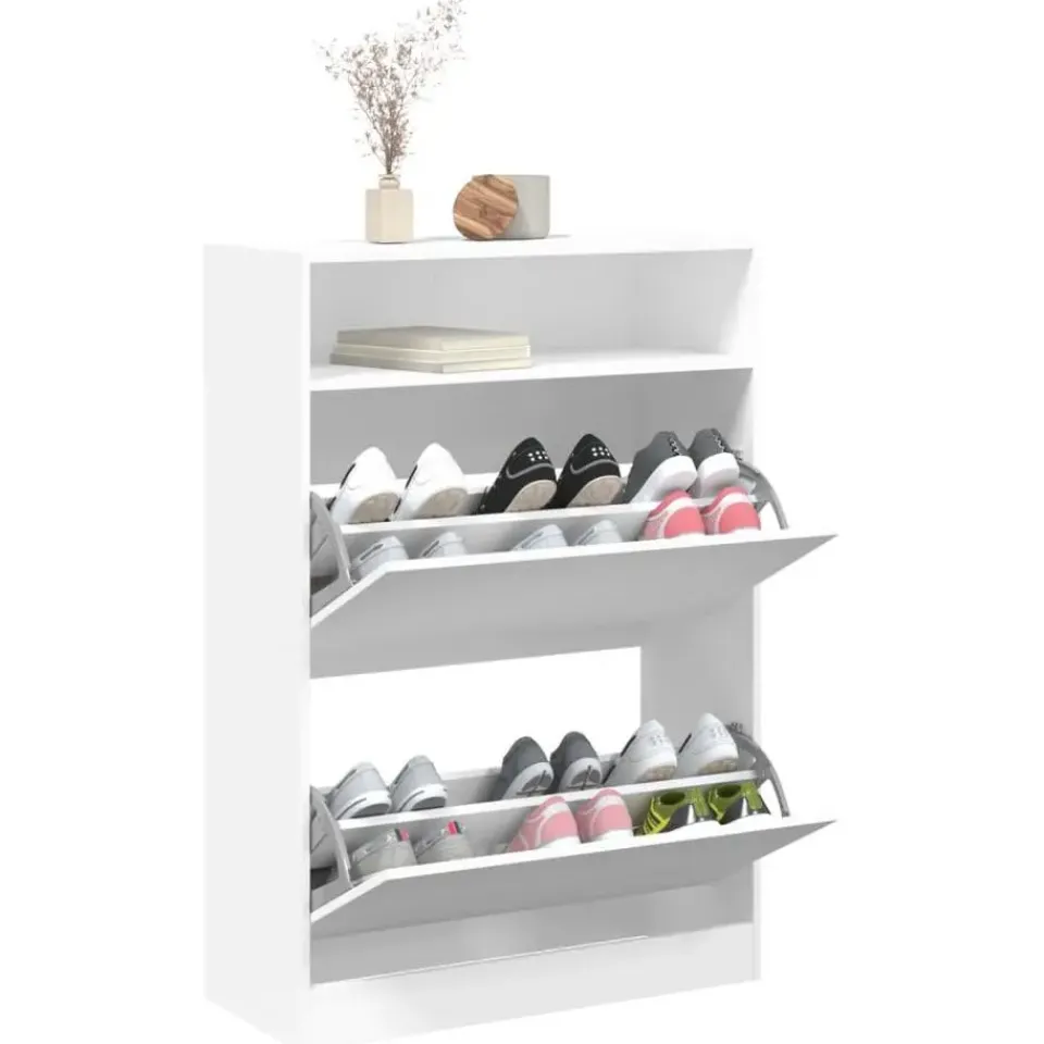 vidaXL - Schoenenkast met opbergvak en 2 kleppen 12 paar - Wit - 80x34x116 cm Clearance