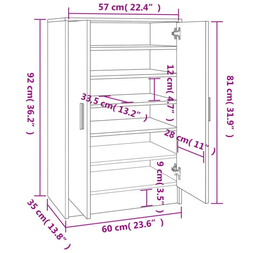 vidaXL - Schoenenrek - Bruin - Bewerkt hout - 60 x 35 x 92 cm Outlet
