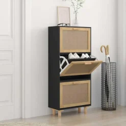 vidaXL - Schoenenrek - Zwart - Bewerkt hout New