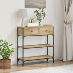 vidaXL - Sidetable met 2 lades 2 schappen - Artisanaal eiken - Hout - 72.5 cm Hot