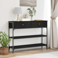 vidaXL - Sidetable met 2 lades 2 schappen - Zwart - Gelaagd hout - 100x25x75 cm Clearance