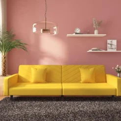 vidaXL - Slaapbank 2-zits - Geel - Fluweel - Met kussens Discount