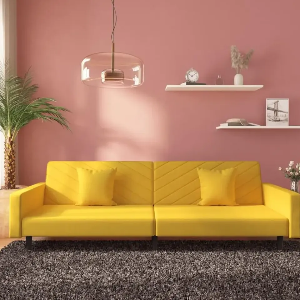 vidaXL - Slaapbank 2-zits - Geel - Fluweel - Met kussens Discount