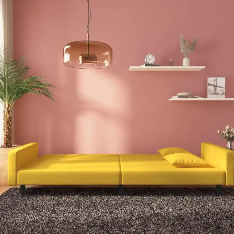 vidaXL - Slaapbank 2-zits - Geel - Fluweel - Met kussens Discount