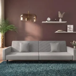 vidaXL - Slaapbank 2-zits - Grijs - Fluweel - Met kussens Online