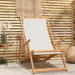 vidaXL - Strandstoel - Crème - Teakhout - Inklapbaar Best