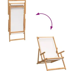 vidaXL - Strandstoel - Crème - Teakhout - Inklapbaar Best